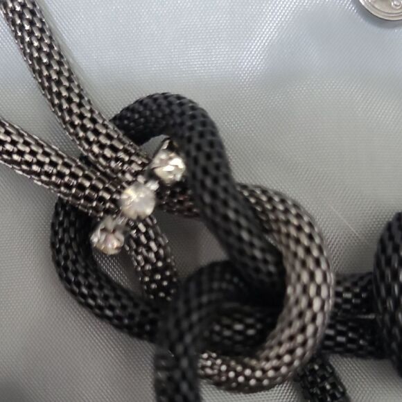 Contemporary Black and Silver Chain Necklace with Intricate Patterns - Picture 3 of 6